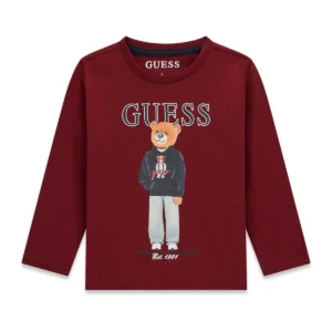 GUESS KIDS Трикотажна блуза бордо с мече за момчета - Снимка 1