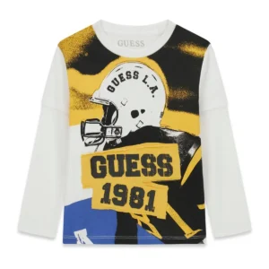 GUESS KIDS Детска спортна тениска с принт на каска и текст