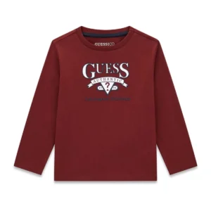 GUESS KIDS Трикотажна тъмночервена тениска с лого отпред - Снимка 1
