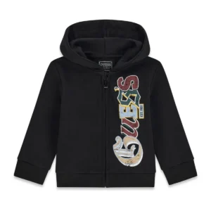 GUESS KIDS Детски спортен суичър с качулка и цип - черен - Снимка 1
