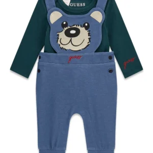 GUESS KIDS Бебешки комплект с мечка: боди и гащеризон - Снимка 1