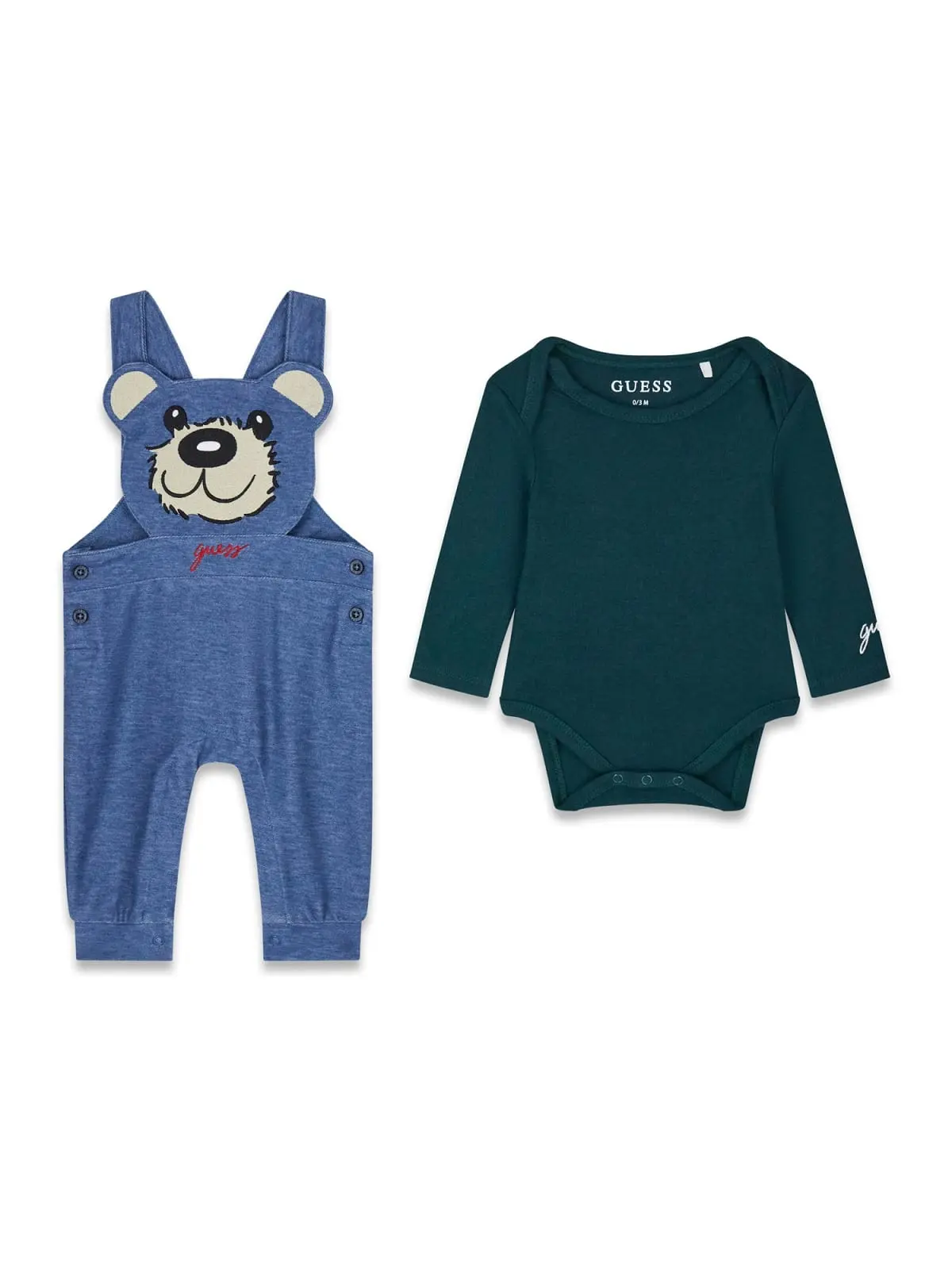 GUESS KIDS Бебешки комплект с мечка: боди и гащеризон - Снимка 2