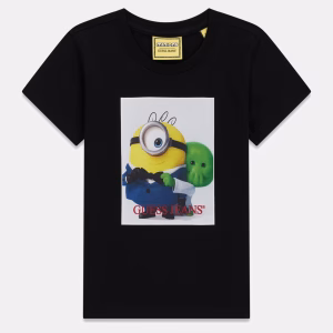 GUESS KIDS Детска памучна тениска с Миньоните - черна