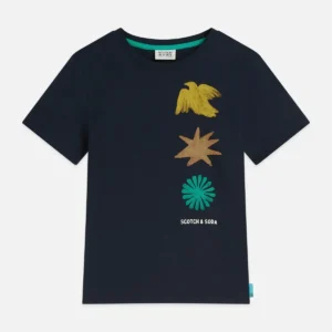 SCOTCH & SODA Артистична тъмносиня тениска с принт за момчета - Снимка 1
