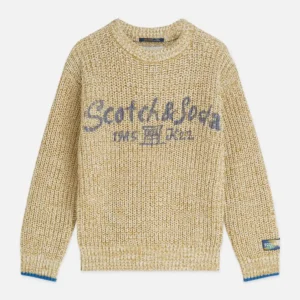 SCOTCH & SODA Детски трикотажен бежов пуловер с лого за момчета - Снимка 1