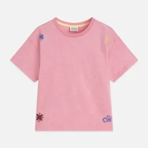 SCOTCH & SODA Тъмнорозова тениска от мек памук със сноу уош - Снимка 1