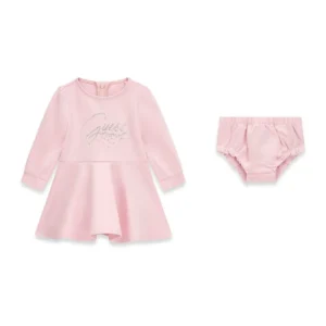 GUESS KIDS Бебешки розов комплект рокля и гащички за момиче - Снимка 1