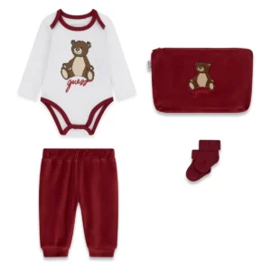 GUESS KIDS Бебешки комплект в цвят цвекло с мече - Снимка 1