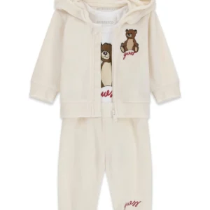 GUESS KIDS Бебешки кремав спортен комплект с мечета - Снимка 1