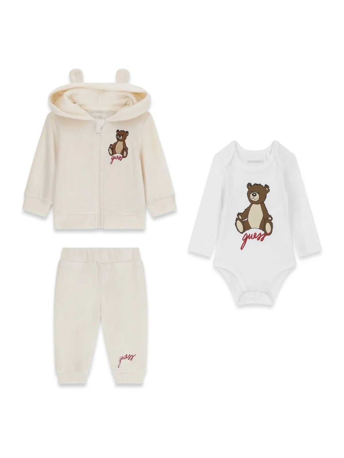 GUESS KIDS Бебешки кремав спортен комплект с мечета - Снимка 2
