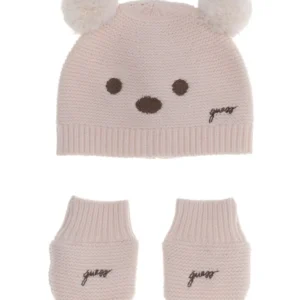 GUESS KIDS Детски зимен комплект: шапка и ръкавици в кремаво - Снимка 1
