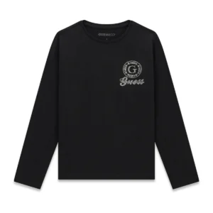 GUESS KIDS Трикотажна блуза за момичета с лого в черно - Снимка 1