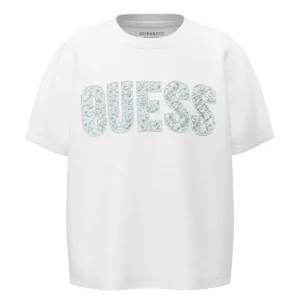 GUESS KIDS Трикотажна тениска за момичета в бяло с лого - Снимка 1