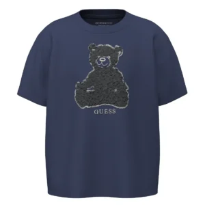 GUESS KIDS Детска тъмносиня тениска с плюшена мечка - Снимка 1