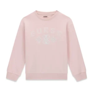 GUESS KIDS Детски розов суитчер за момичета с лого - Снимка 1