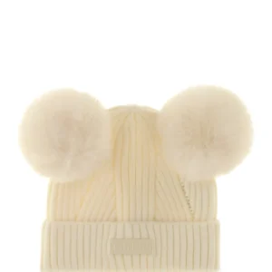 GUESS KIDS Детска плетена шапка в кремаво бяло с топки - Снимка 1
