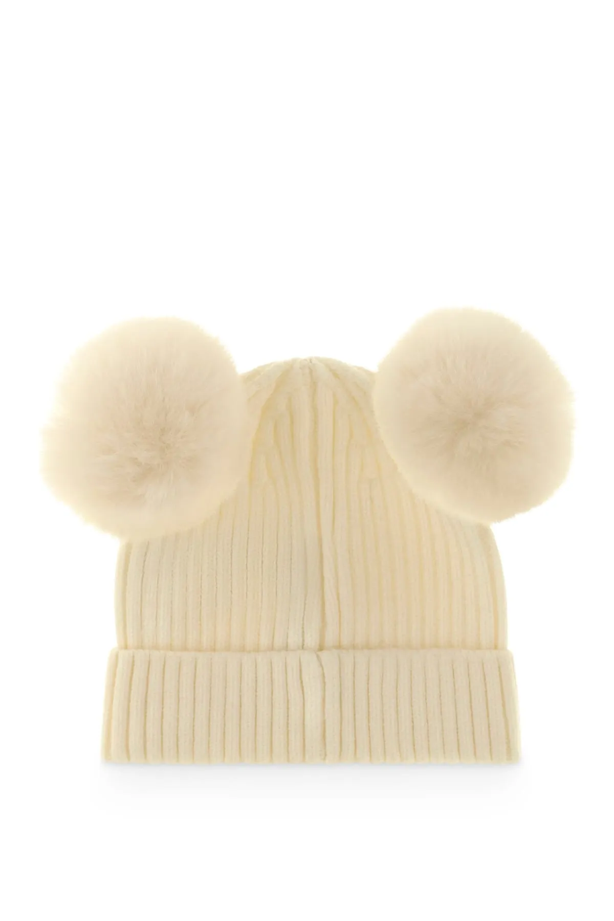 GUESS KIDS Детска плетена шапка в кремаво бяло с топки - Снимка 2