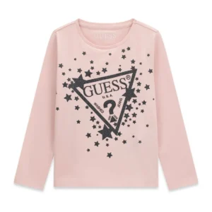 GUESS KIDS Трикотажна детска блуза в розов цвят - Снимка 1