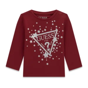 GUESS KIDS Трикотажна блуза звезди за момичета, червена - Снимка 1