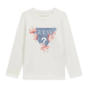 GUESS KIDS Детска бяла блуза с принт и лого, дълъг ръкав - Снимка 1