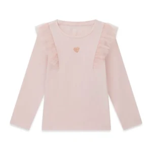 GUESS KIDS Трикотажна блуза в светло розово с волани - Снимка 1