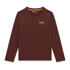 GUESS KIDS Трикотажна детска блуза в шоколадов цвят - Снимка 1