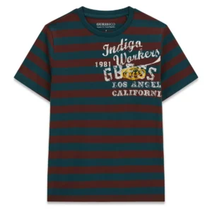GUESS KIDS Момчешка тениска с райета и щампа, къс ръкав - Снимка 1