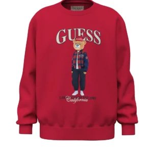 GUESS KIDS Детски суитчер в червено с мечка принт - Снимка 1