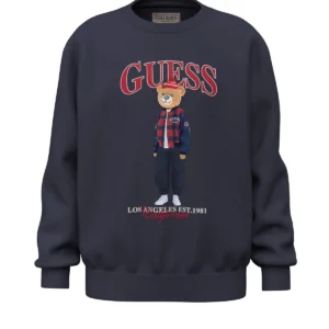 GUESS KIDS Мек син суитчер с мечка и надписи за момче - Снимка 1