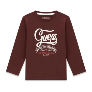 GUESS KIDS Бордо памучна тениска с дълъг ръкав за момчета - Снимка 1