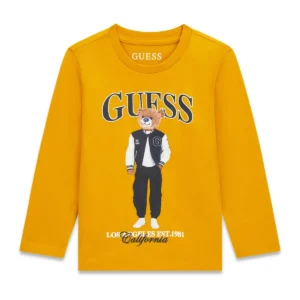 GUESS KIDS Спортна памучна тениска за малки момчета с мечка - Снимка 1