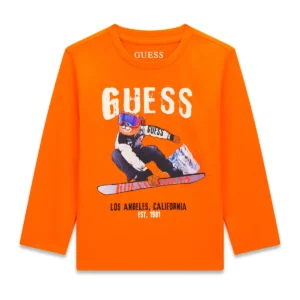 GUESS KIDS Стилна детска тениска скиорски принт в оранжево - Снимка 1