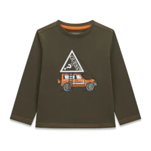 GUESS KIDS Детска маслинено зелена тениска с дълъг ръкав - Снимка 1