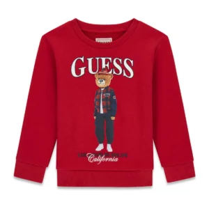 GUESS KIDS Червен детски суитчер с мече и надписи - Снимка 1