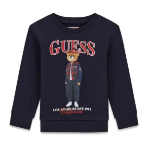 GUESS KIDS Детски тъмносин спортен суитчер с мече принт - Снимка 1