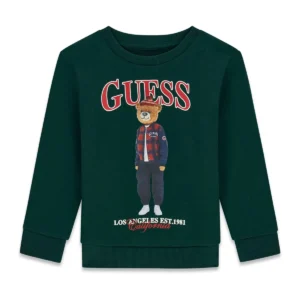 GUESS KIDS Суитчер за момчета с мече в тъмно зелен цвят - Снимка 1