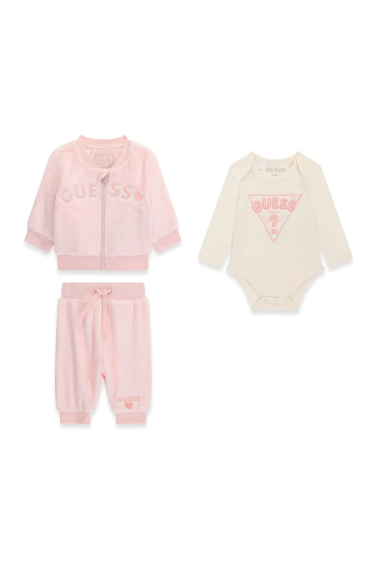GUESS KIDS Спортен розов комплект за момиченца с цип - Снимка 2