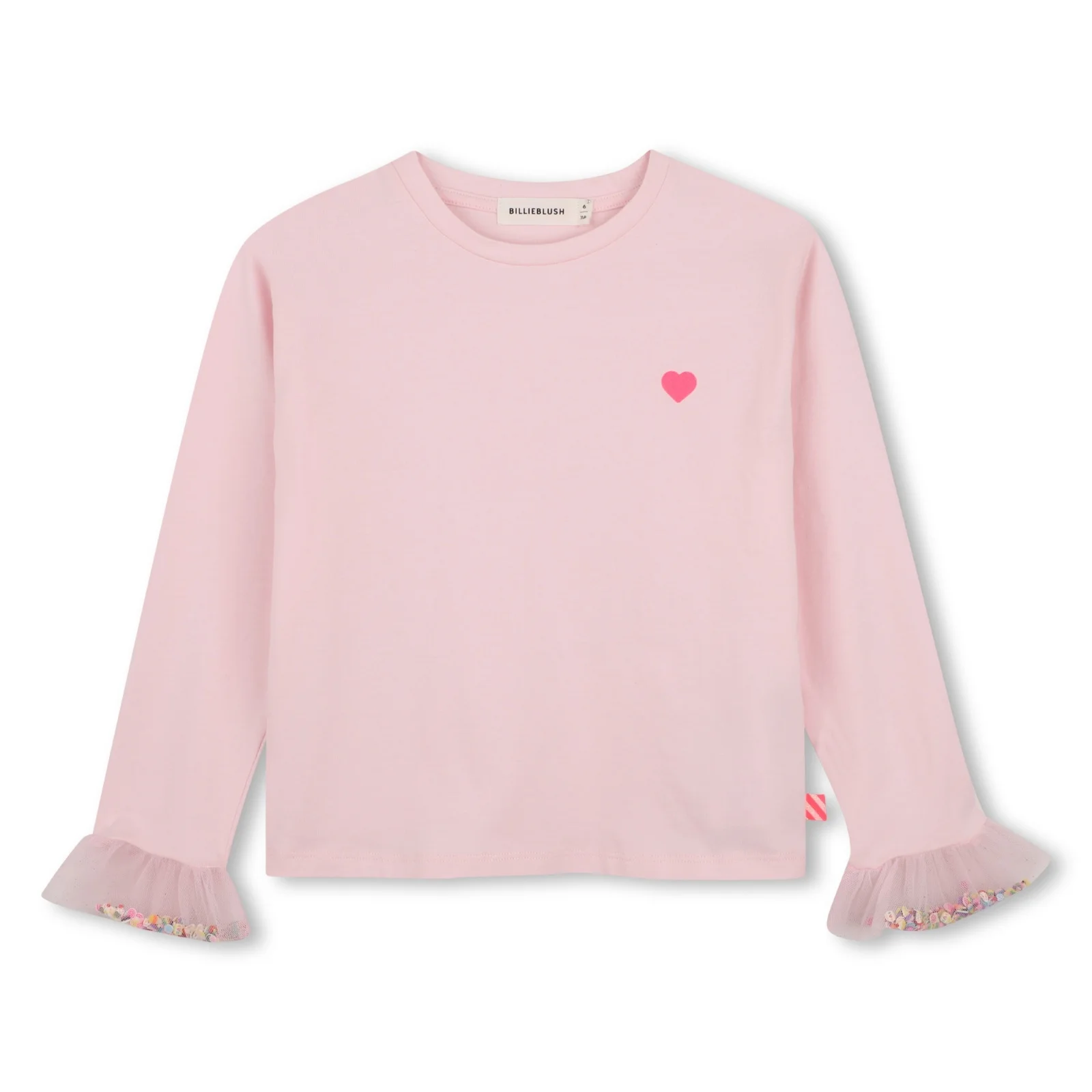 BILLIEBLUSH Детски розов тишърт с дълъг ръкав и къдрички - Снимка 1